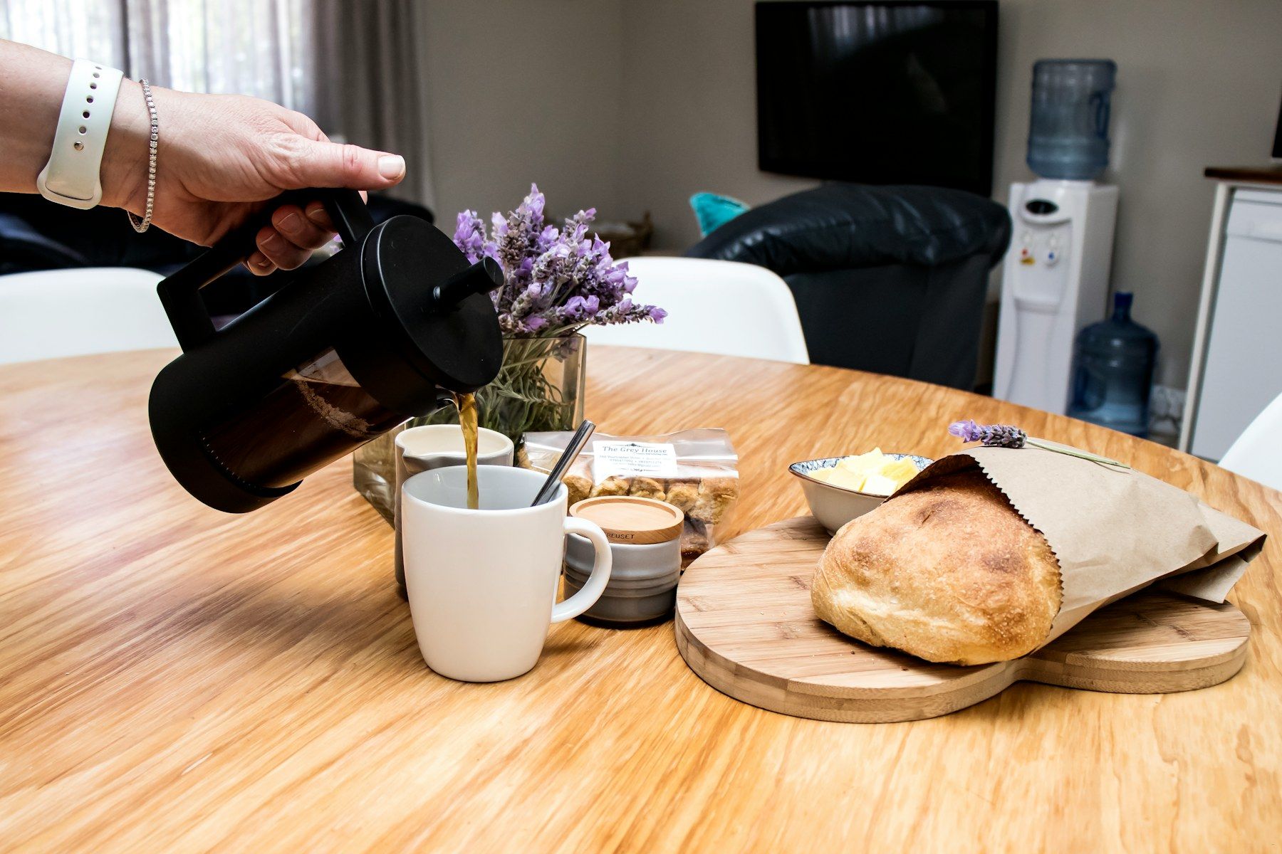 Fresh bread and coffee on the table